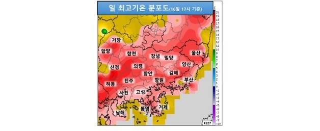 반팔 입어도 되겠는데…'17도 안팎' 거창, 김해, 함양 낮기온 극값 경신