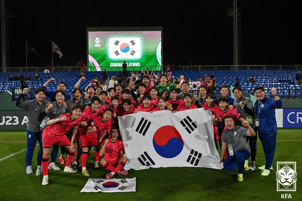 (서울=뉴스1) = 대한민국 U23 축구대표팀 선수들이 18일(한국시간) 사우디아라비아 제다 킹 압둘라 스포츠시티홀 스타디움에서 열린 호주와의 2026 아시아축구연맹(AFC) U2 …