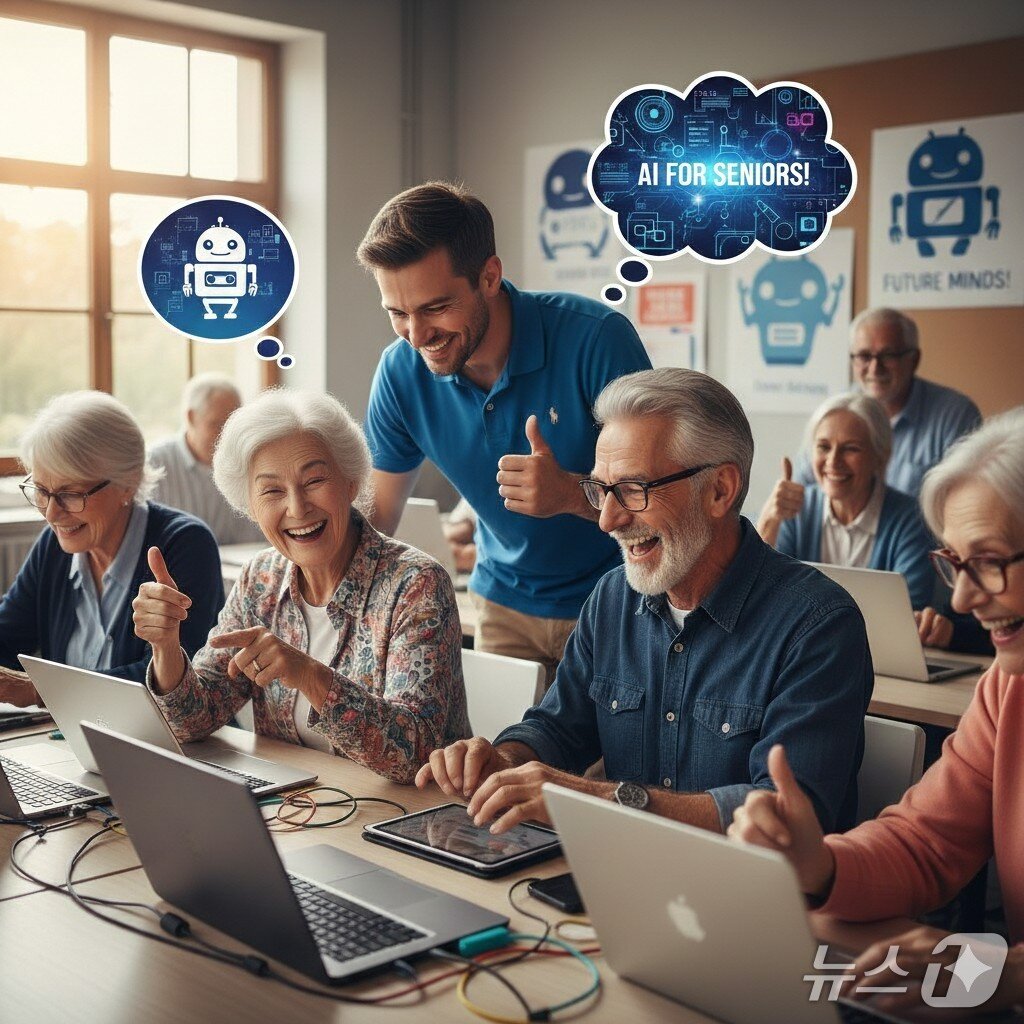 본문 이미지 - 제미나이 나노바나나로 생성한 '노인을 위한 AI' 이미지. (필자 제공)