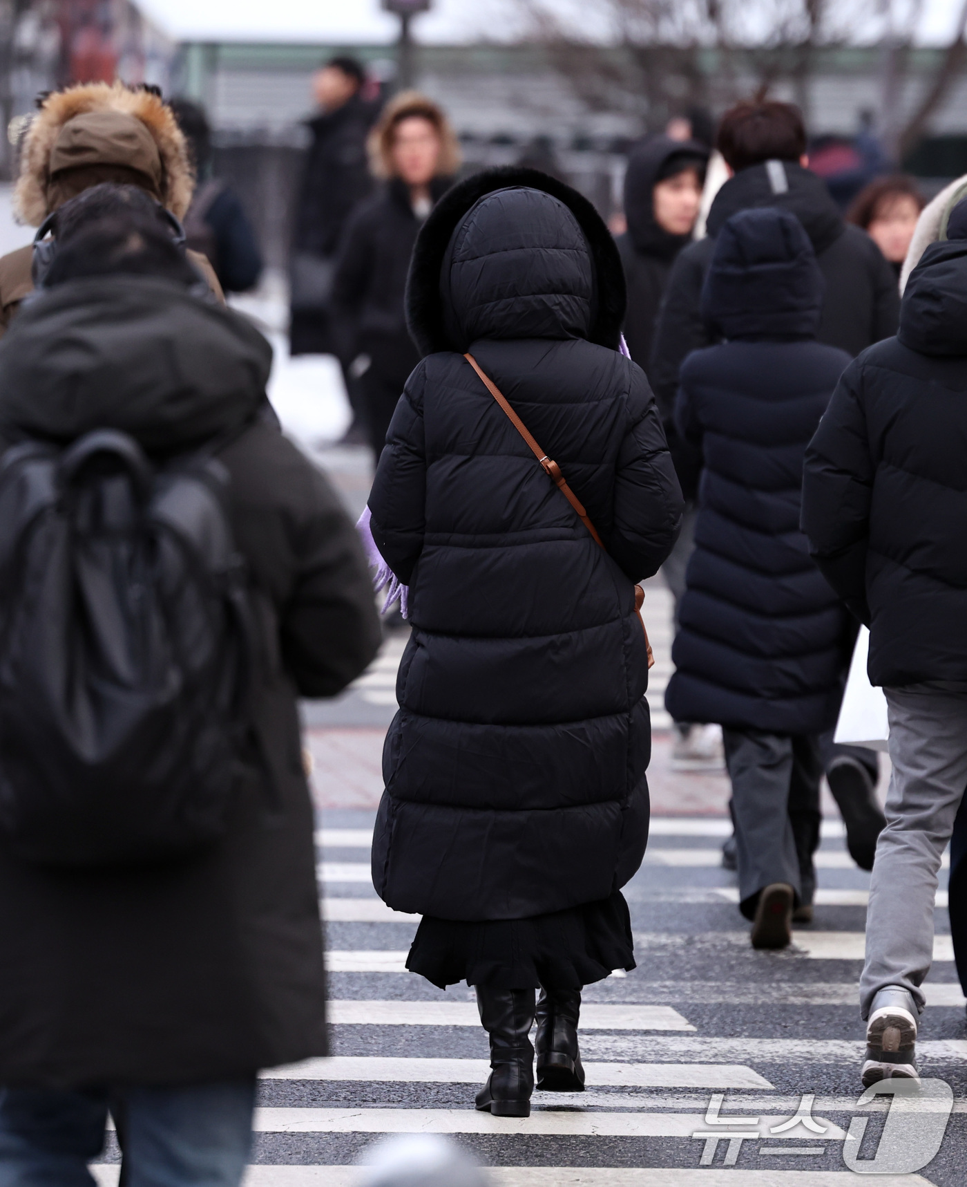 (서울=뉴스1) 구윤성 기자 = 절기상 대한(大寒)을 하루 앞둔 19일 오전 서울 세종대로 광화문역 네거리에서 시민들이 발걸음을 옮기고 있다.  2026.1.19/뉴스1