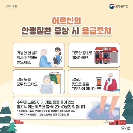본문 이미지 - 고령층 한랭질환 증상 시 응급조치.(질병관리청 제공)