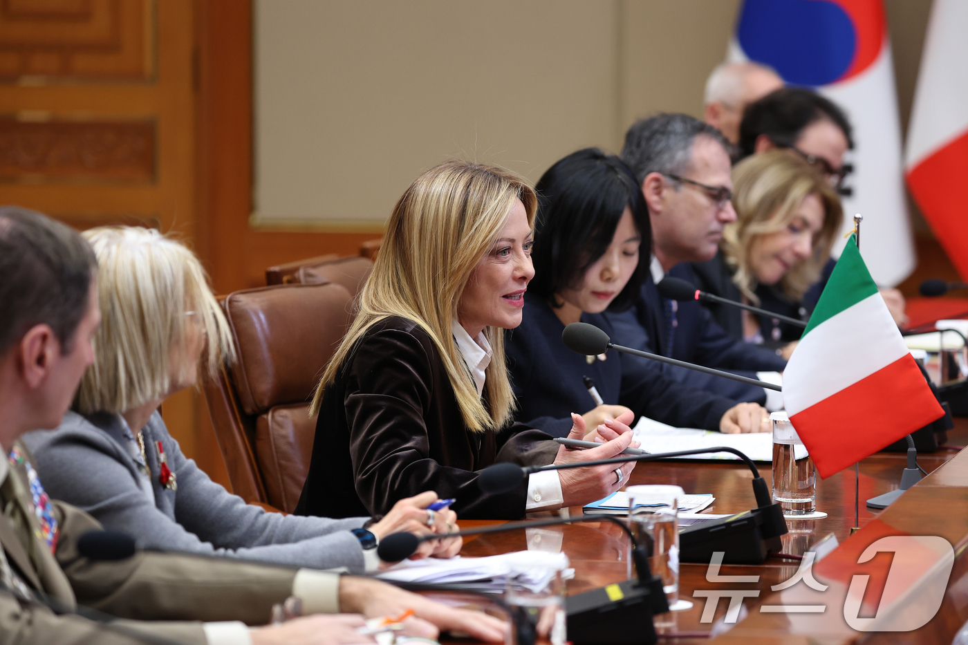 (서울=뉴스1) 이재명 기자 = 조르자 멜로니 이탈리아 총리가 19일 청와대에서 열린 이재명 대통령과의 확대회담에서 발언하고 있다. 2026.1.19/뉴스1