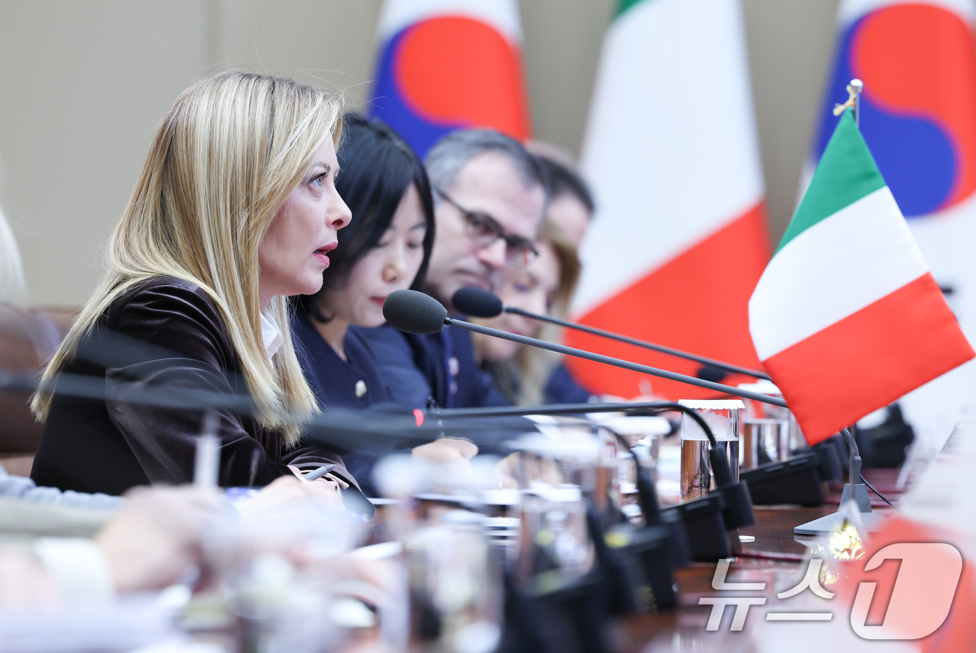 (서울=뉴스1) 이재명 기자 = 조르자 멜로니 이탈리아 총리가 19일 청와대에서 열린 이재명 대통령과의 확대회담에서 발언하고 있다. 2026.1.19/뉴스1