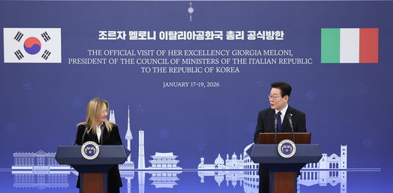 공동언론발표하는 이재명 대통령과 조르자 멜로니 이탈리아 총리