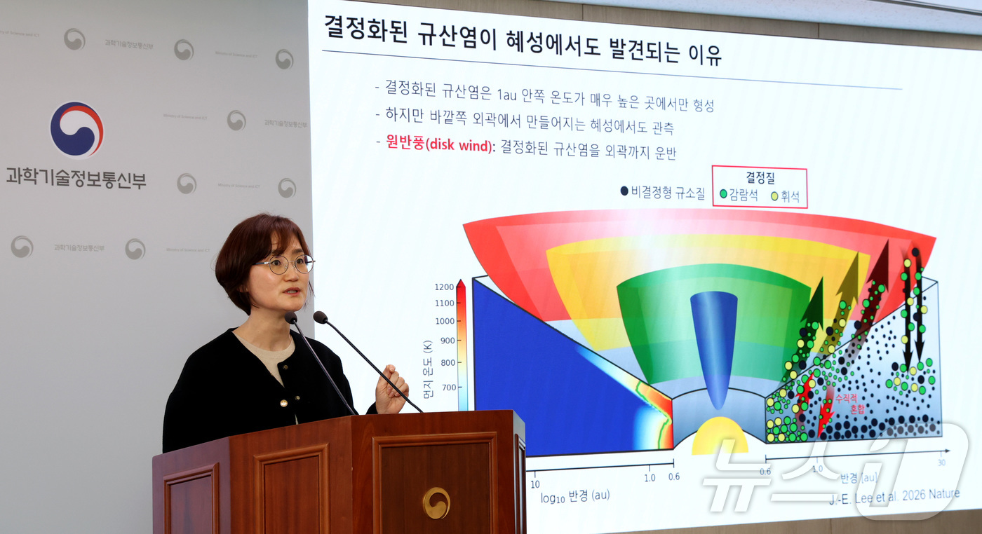 (세종=뉴스1) 김기남 기자 = 이정은 서울대 물리천문학과 교수가 지난 19일 세종시 정부세종청사 과학기술정보통신부에서 \'제임스 웹 우주망원경, 혜성 속 규산염 결정 미스터리 해 …