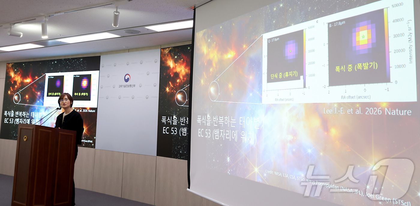 (세종=뉴스1) 김기남 기자 = 이정은 서울대 물리천문학과 교수가 지난 19일 세종시 정부세종청사 과학기술정보통신부에서 \'제임스 웹 우주망원경, 혜성 속 규산염 결정 미스터리 해 …