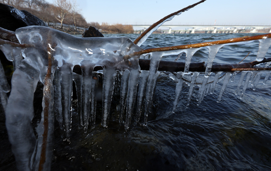 서울 기온 곤두박질 한강변 고드름 얼어붙다