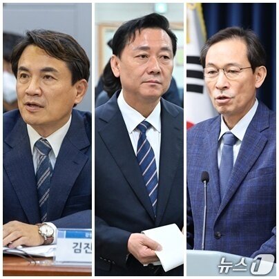 본문 이미지 - 왼쪽부터 김진태 강원도지사, 이광재 전 지사, 우상호 전 청와대 정무수석.(자료사진)/뉴스1 DB