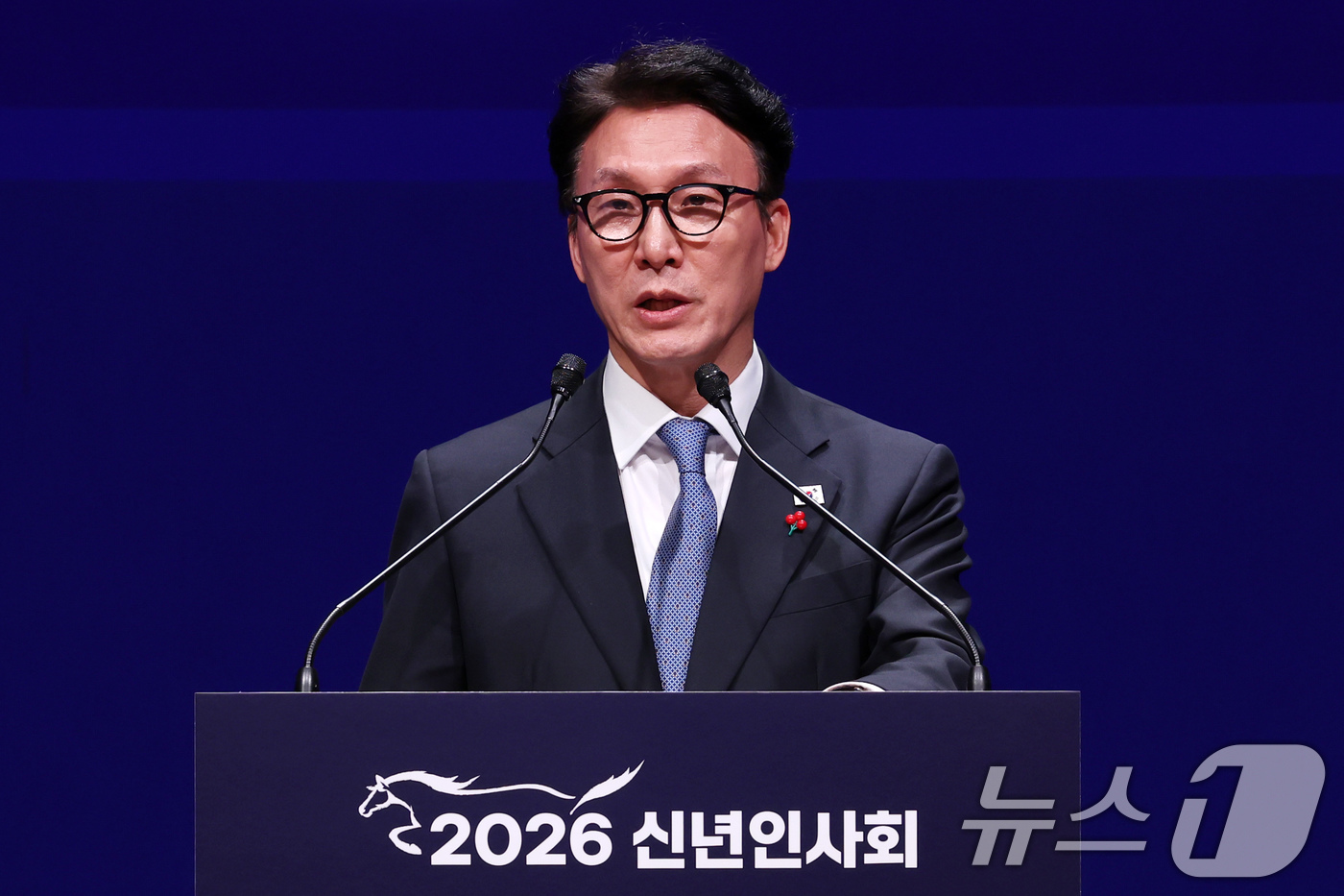 (서울=뉴스1) 사진공동취재단 = 김민석 국무총리가 2일 오후 서울 중구 대한상공회의소에서 열린 2026 경제계 신년인사회에서 인사말하고 있다. 2026.1.2/뉴스1