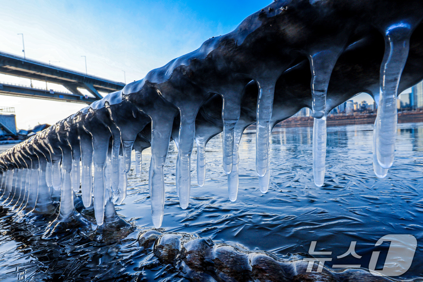 (서울=뉴스1) 이호윤 기자 = 한파주의보가 발효된 20일 서울 광진구 인근 한강에 고드름이 얼어있다. 기상청은 이날부터 전국 대부분 지역에서 아침 기온이 전날보다 10도 이상 크 …