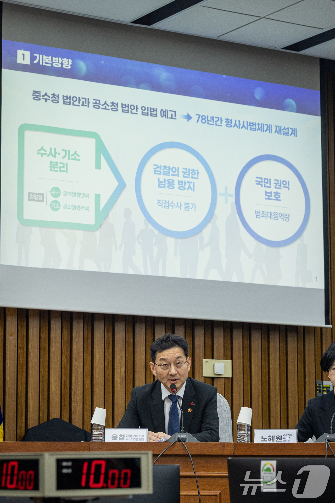 (서울=뉴스1) 유승관 기자 = 윤창렬 국무조정실장(검찰개혁 추진단장)이 20일 서울 여의도 국회에서 열린 더불어민주당 공소청법·중대수사청법 공청회(정책의원총회)에서 정부안을 밝히 …