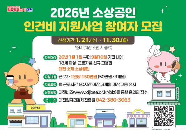 대전시 소상공인 인건비 지원…신규 고용 시 최대 150만 원