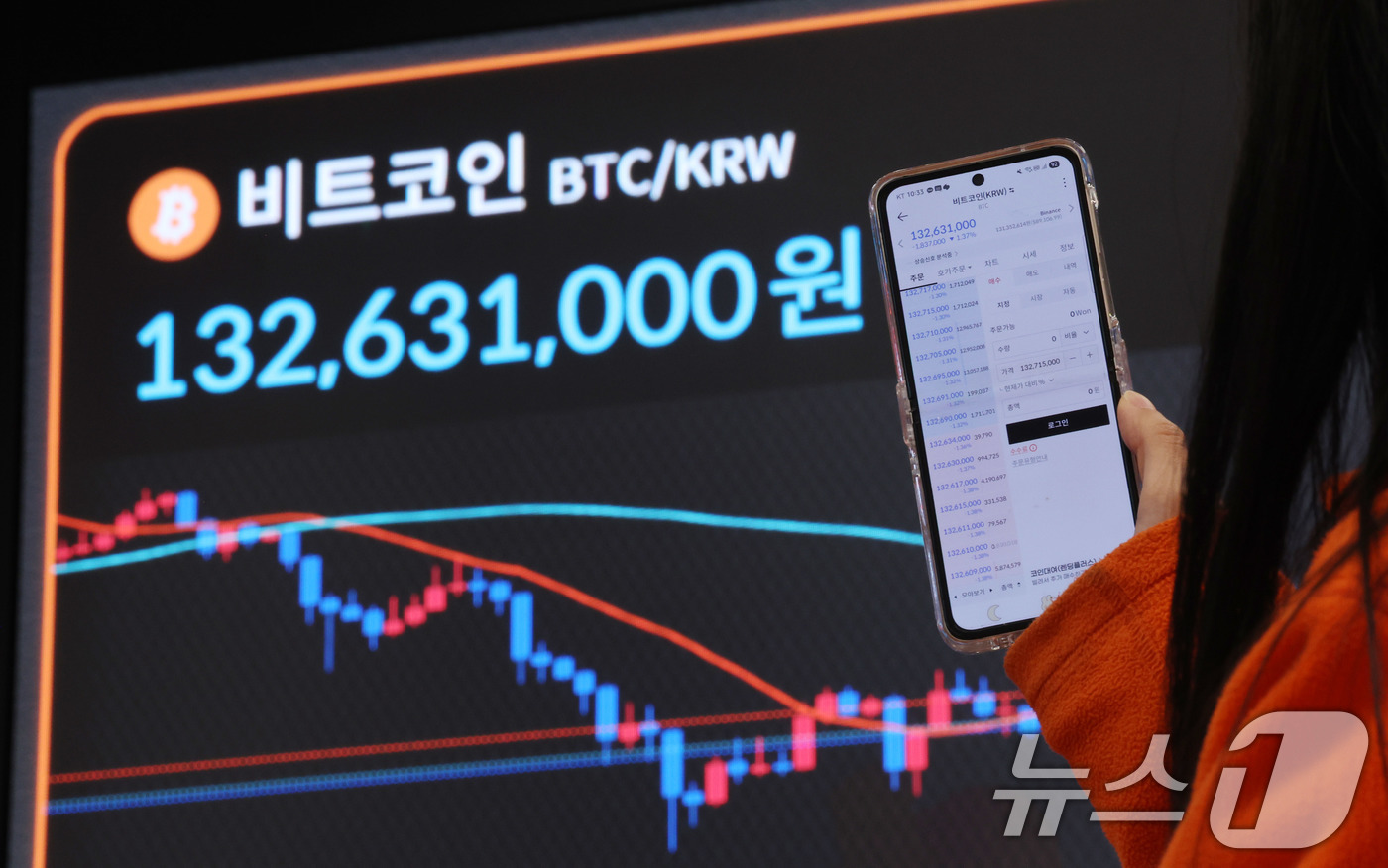 (서울=뉴스1) 박지혜 기자 = 그린란드 사태 충격으로 비트코인이 급락한 21일 서울 서초구 빗썸라운지 강남본점에서 비트코인 거래 가격이 표시되고 있다. 2026.1.21/뉴스1