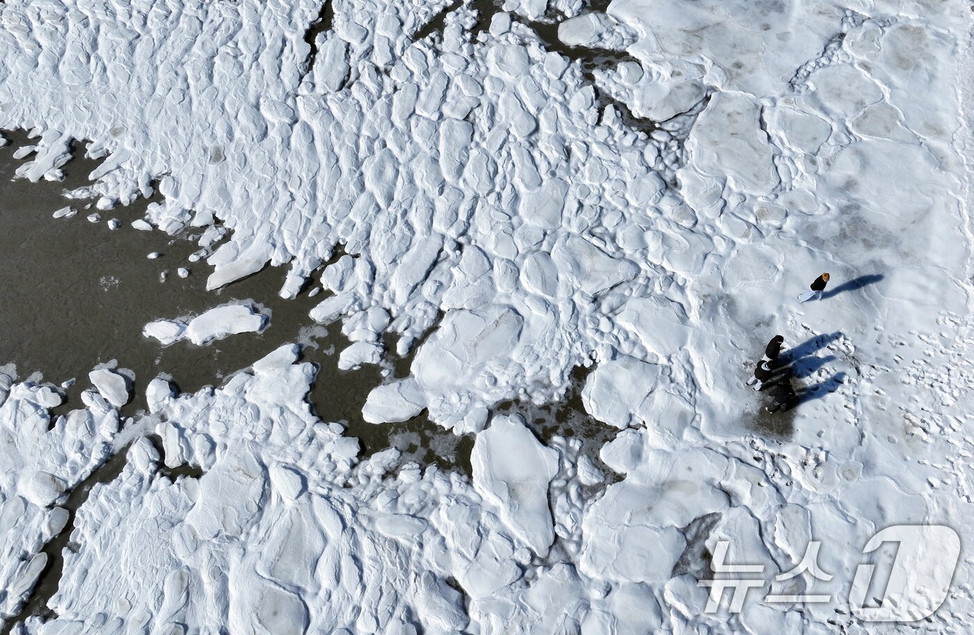 본문 이미지 - 전국 곳곳에 한파특보가 발효돼 맹추위가 이어진 21일 인천 강화도 동막해변 일대가 얼어붙어 있다. 2026.1.21/뉴스1 ⓒ News1 박정호 기자