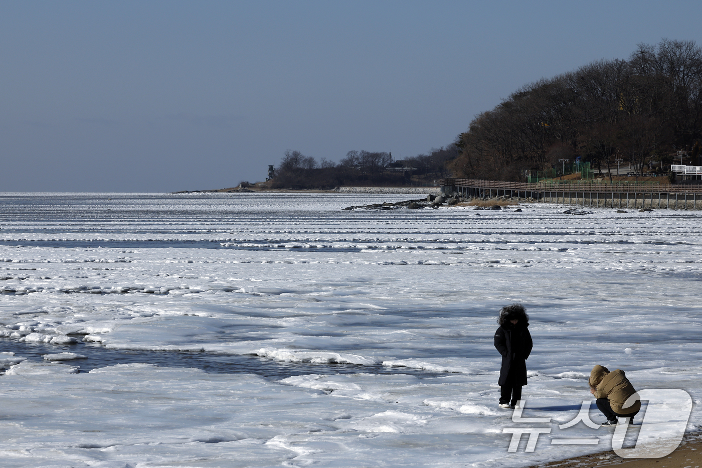 (강화=뉴스1) 박정호 기자 = 전국 곳곳에 한파특보가 발효돼 맹추위가 이어진 21일 인천 강화도 동막해변 일대가 얼어붙어 있다.기상청에 따르면 전국 대부분 지역에서는 당분간 아침 …