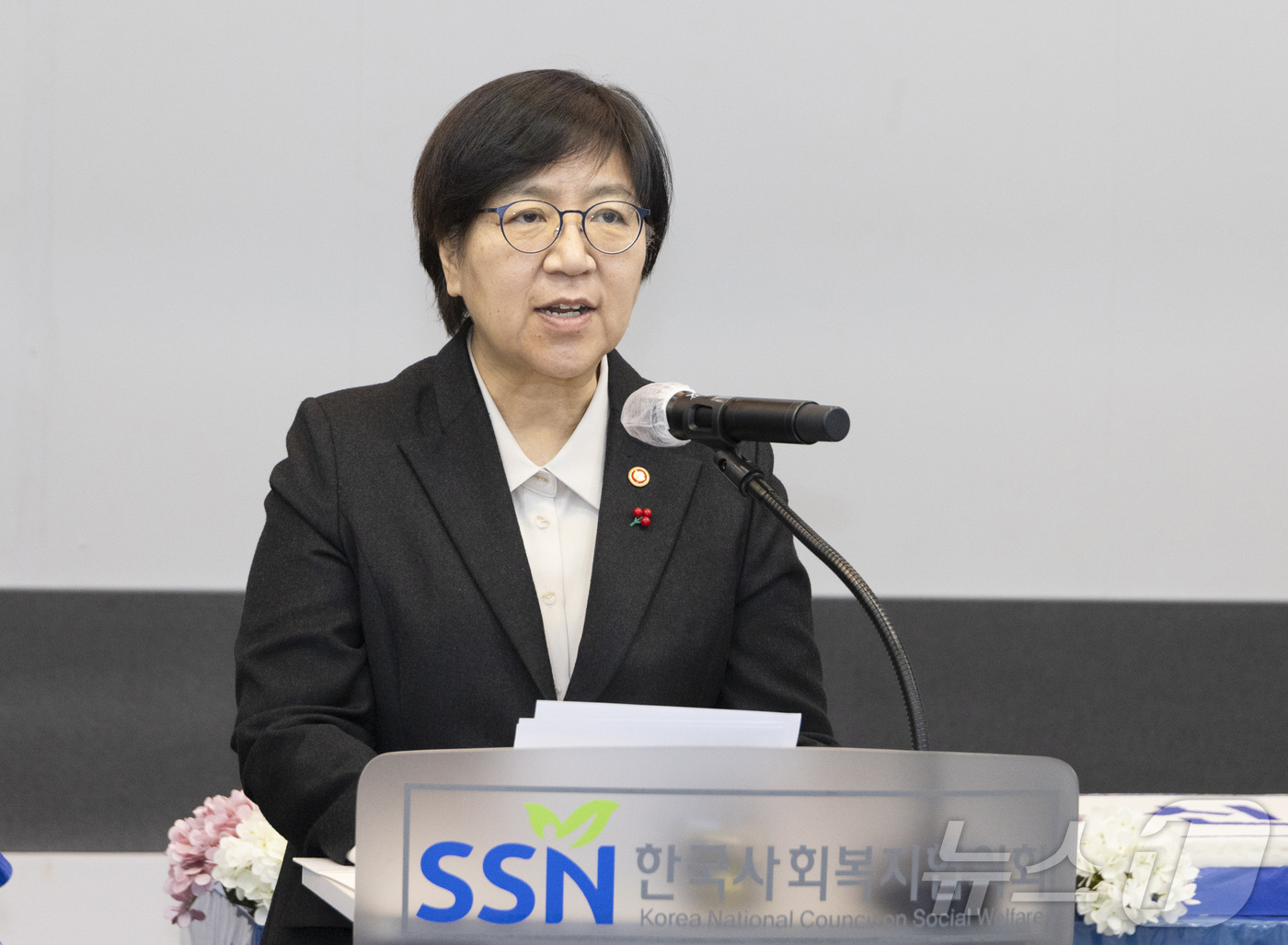 (서울=뉴스1) = 정은경 보건복지부 장관이 21일 오전 서울 마포구 한국사회복지협의회에서 열린 2026년 사회복지계 신년인사회에서 인사말을 하고 있다. (보건복지부 제공. 재판매 …