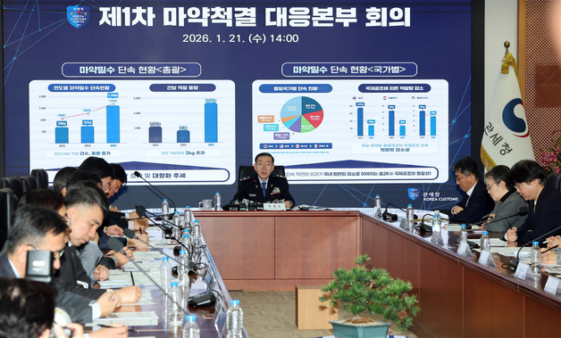 '제1차 마약척결 대응본부 회의'에서 발언하는 이명구 관세청장
