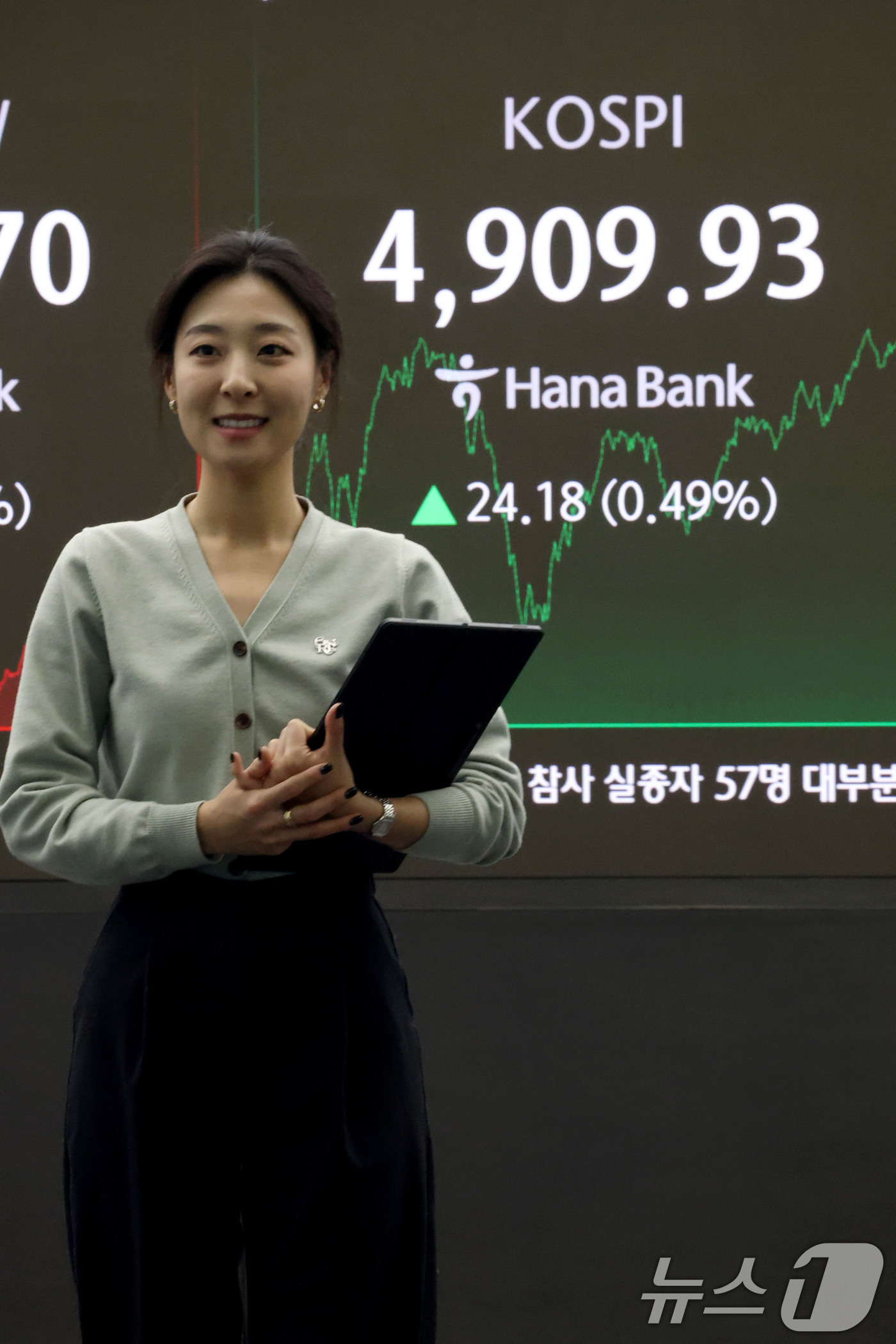 (서울=뉴스1) 이광호 기자 = 코스피가 장중 등락을 반복하다 4900대에서 장을 마감한 21일 오후 서울 중구 하나은행 본점 딜링룸 현황판에 코스피 지수가 전장 대비 24.18포 …