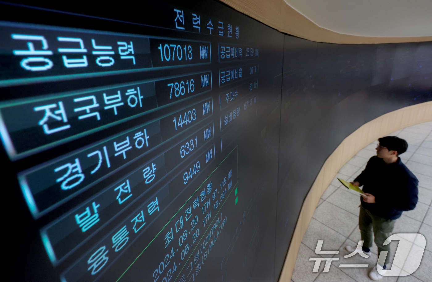 (수원=뉴스1) 김영운 기자 = 강력한 한파로 인해 전력 수요가 급증하고 있는 22일 경기 수원시 영통구 한국전력공사 경기지역본부 전력관리처 계통운영센터에서 관계자들이 실시간으로 …