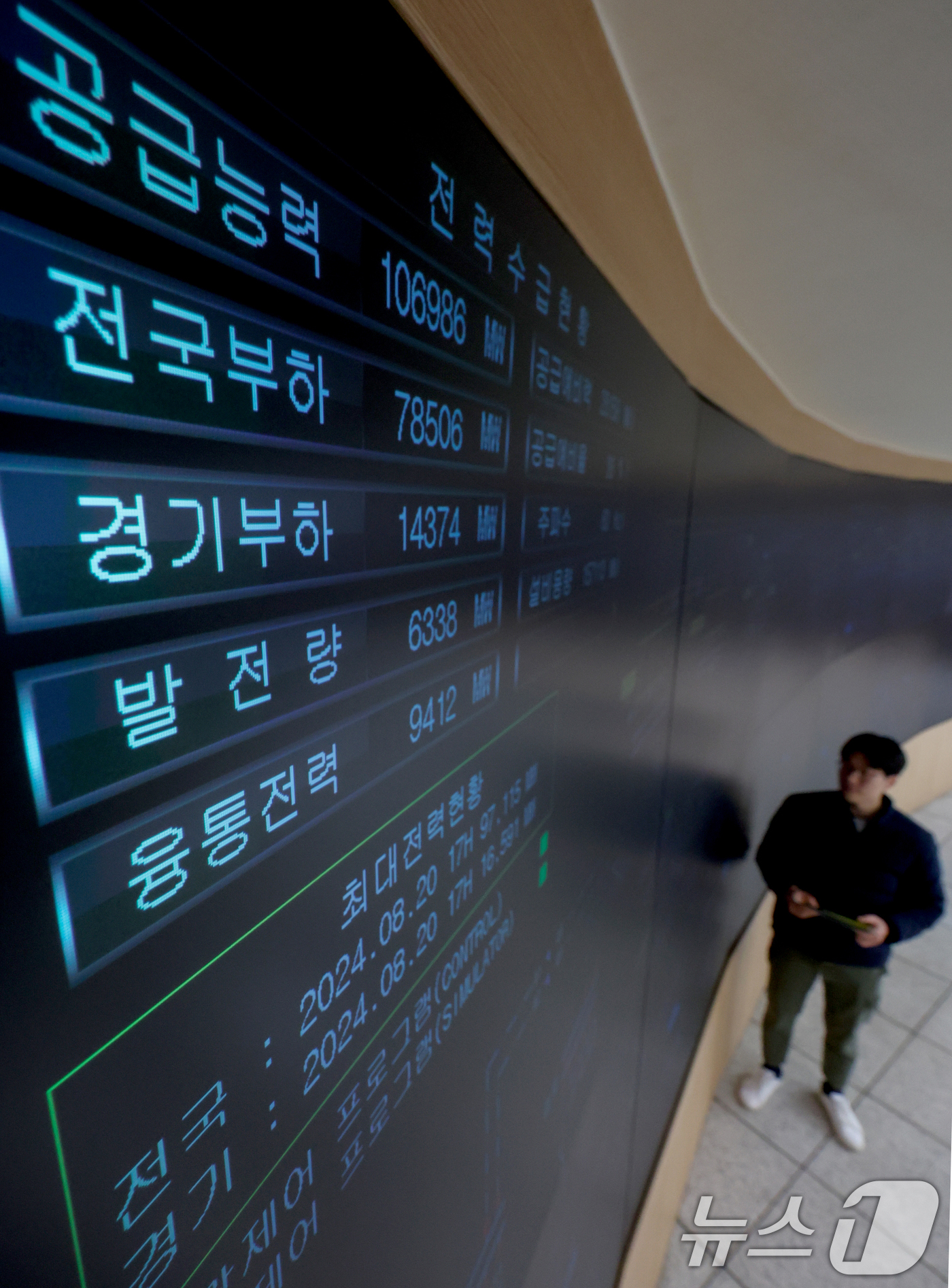 (수원=뉴스1) 김영운 기자 = 강력한 한파로 인해 전력 수요가 급증하고 있는 22일 경기 수원시 영통구 한국전력공사 경기지역본부 전력관리처 계통운영센터에서 관계자들이 실시간으로 …