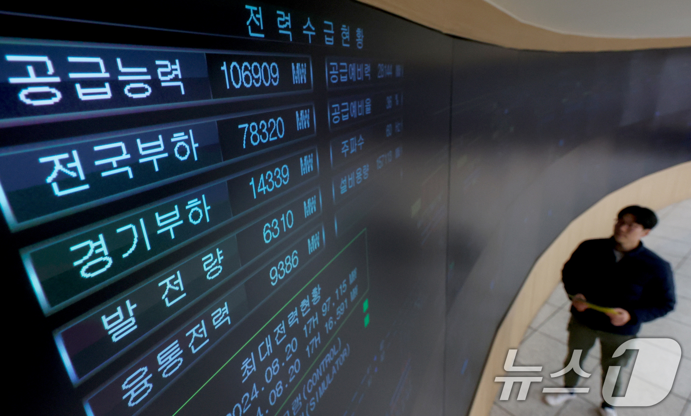 (수원=뉴스1) 김영운 기자 = 강력한 한파로 인해 전력 수요가 급증하고 있는 22일 경기 수원시 영통구 한국전력공사 경기지역본부 전력관리처 계통운영센터에서 관계자들이 실시간으로 …