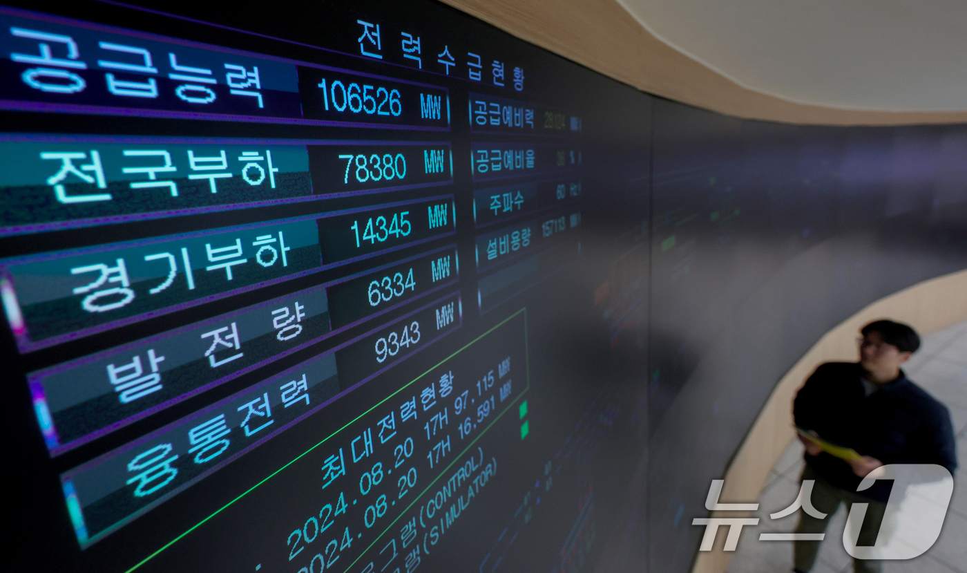 (수원=뉴스1) 김영운 기자 = 강력한 한파로 인해 전력 수요가 급증하고 있는 22일 경기 수원시 영통구 한국전력공사 경기지역본부 전력관리처 계통운영센터에서 관계자들이 실시간으로 …