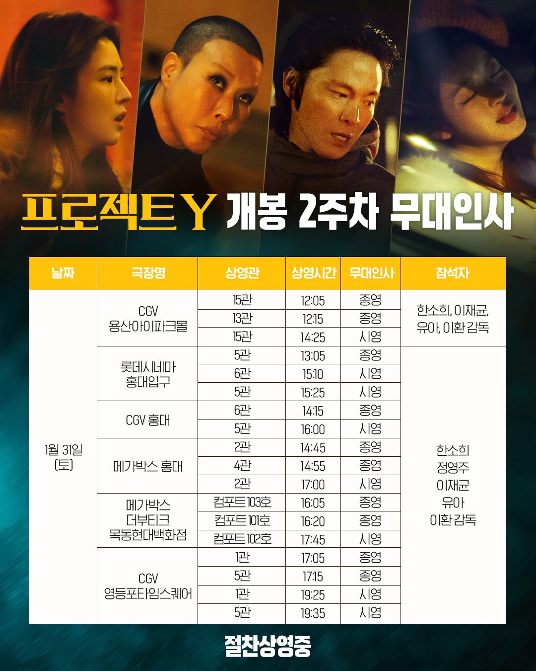 본문 이미지 - '프로젝트 Y' 무대인사 스케줄