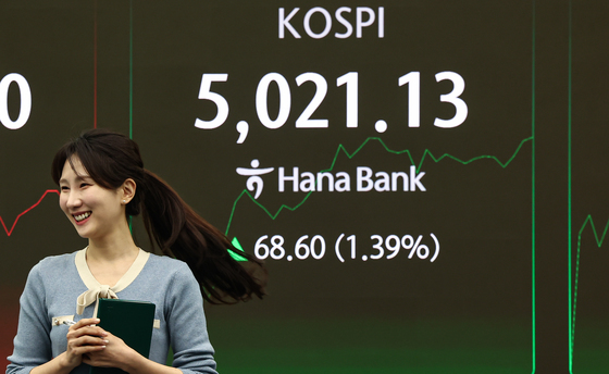 코스피, 5020선 최고가 찍고 상승폭 축소…기관 '나홀로 사자'[장중시황]