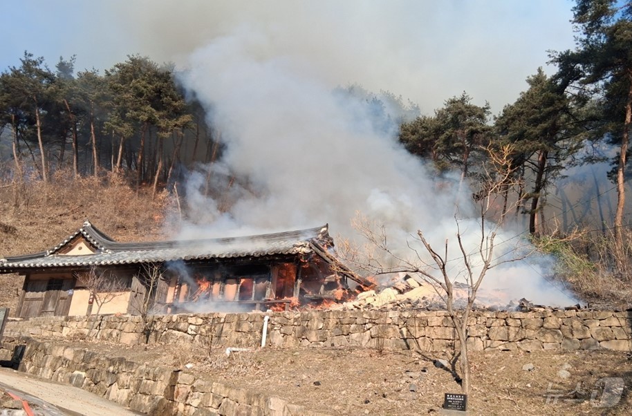 (영주=뉴스1) 이성덕 기자 = 24일 오전 10시25분쯤 경북 영주시 풍기읍의 한 고택에서 불이 나 인근 야산으로 번지고 있어 당국이 헬기 11대를 투입해 진화 중이다.(경북소방 …