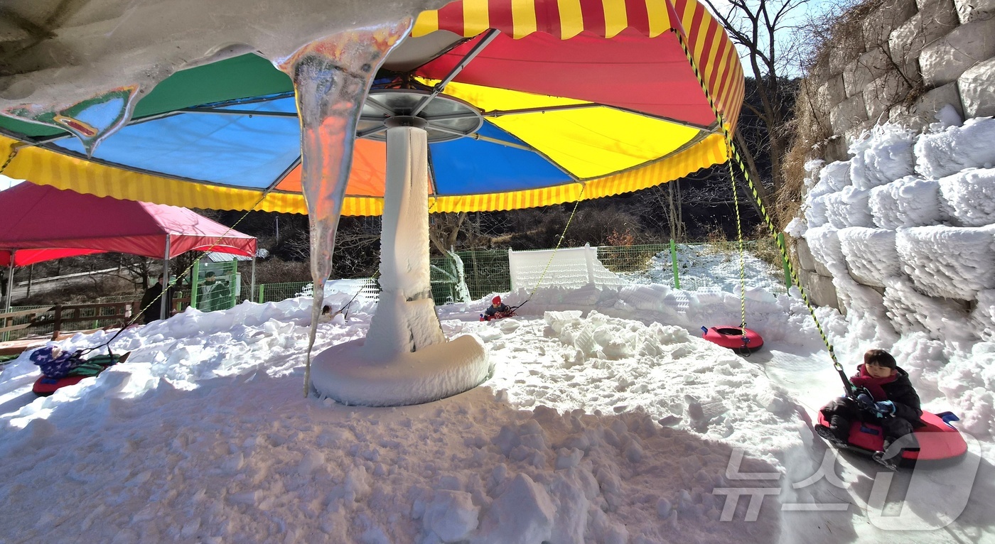 (완주=뉴스1) 유경석 기자 = 25일 전북 완주군 청정테마힐링센터 눈썰매장에서 어린이들이 회전썰매를 타고 있다. 2026.1.25/뉴스1