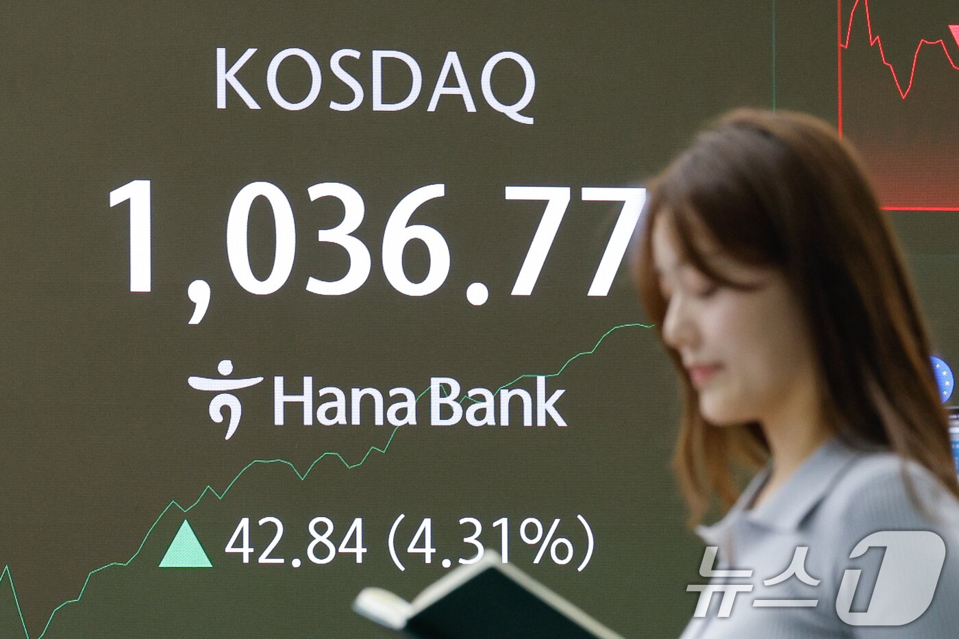 본문 이미지 - 26일 오전 서울 중구 하나은행 딜링룸 전공판에 코스닥 지수가 나오고 있다. 2026.1.26/뉴스1 ⓒ News1 안은나 기자