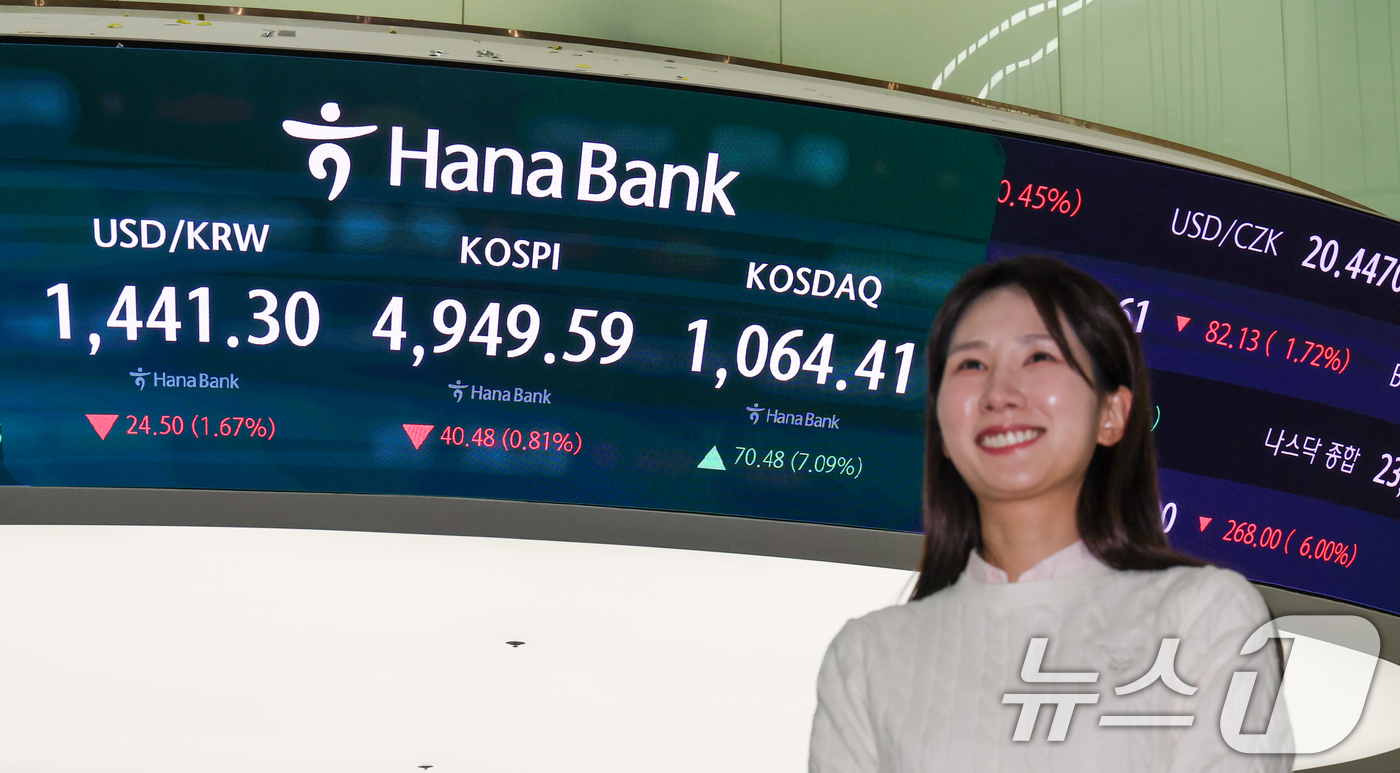 (서울=뉴스1) 안은나 기자 = 코스닥 지수가 장중 7% 넘게 급등하며 닷컴버블 이후 사상 최고치를 돌파한 26일 오후 서울 중구 하나은행 딜링룸 전광판에 코스닥 종가가 나오고 있 …