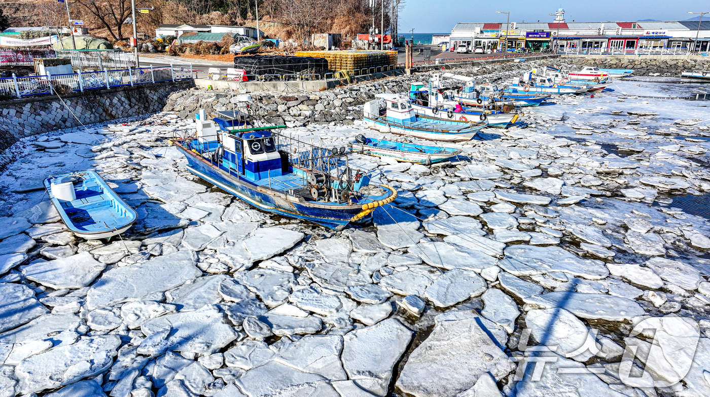 (인천=뉴스1) 이호윤 기자 = 영하권에 날씨가 연일 이어진 27일 인천 중구 영종도 예단포선착장의 갯벌이 얼어붙어 있다. 2026.1.27/뉴스1