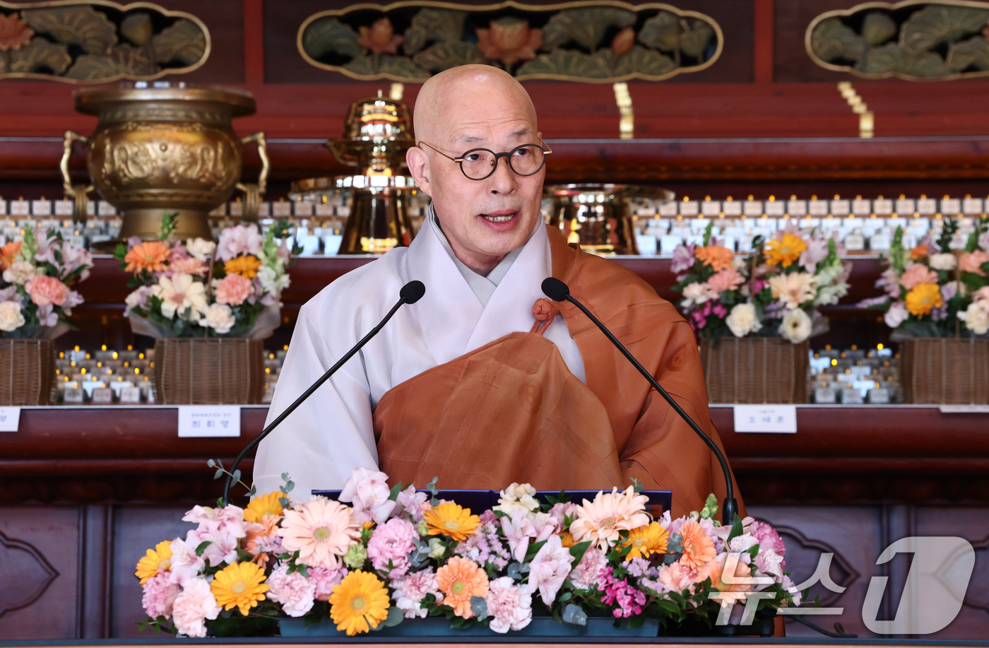 (서울=뉴스1) 최지환 기자 = 한국불교종단협의회 회장 진우스님이 27일 오후 서울 종로구 조계사에서 열린 한국불교지도자 신년하례법회에서 발언하고 있다. 2026.1.27/뉴스1