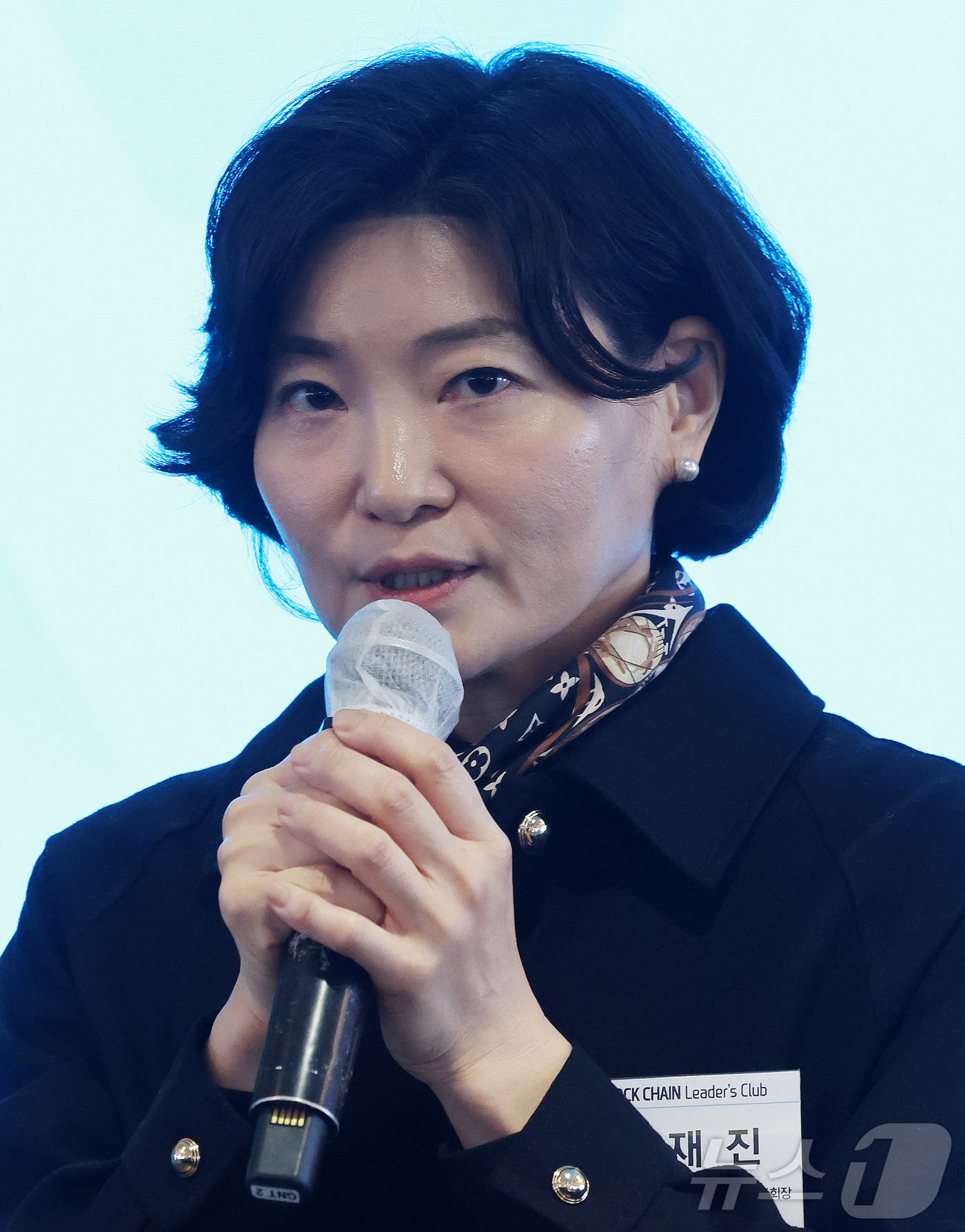 (서울=뉴스1) 박지혜 기자 = 김재진 디지털자산거래소 공동협의체 상임부회장이 28일 오전 서울 중구 롯데호텔에서 열린 제9회 뉴스1 블록체인 리더스클럽에서 1분 스피치를 하고 있 …