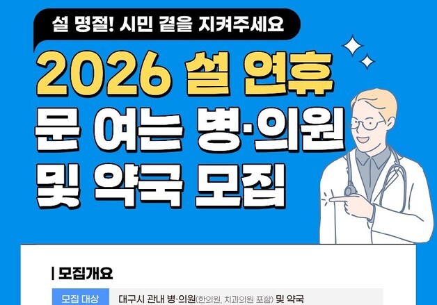 "설 당일에도 안심 진료"…대구시, 비상진료 동네의원·약국 모집