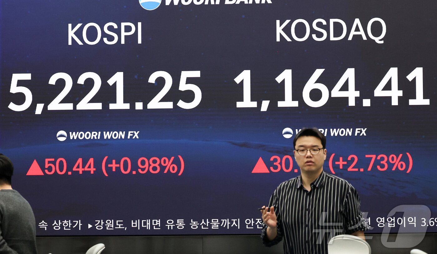 본문 이미지 - 29일 오후 서울 중구 우리은행 본점 딜링룸 전광판에 증시 현황이 표시되어 있다.  2026.1.29/뉴스1 ⓒ News1 최지환 기자