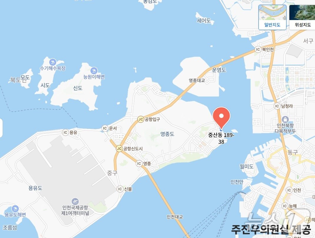 본문 이미지 - 이혜훈 기획예산처 장관 후보 배우자가 2000년 매입한 인천 영종도 토지 위치. (주진우 의원실) 