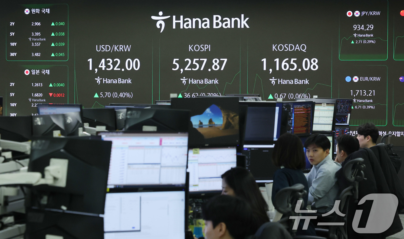 (서울=뉴스1) 박지혜 기자 = 30일 오전 서울 중구 하나은행 본점 딜링룸 전광판에 개장 시황이 나타나고 있다. 2026.1.30/뉴스1