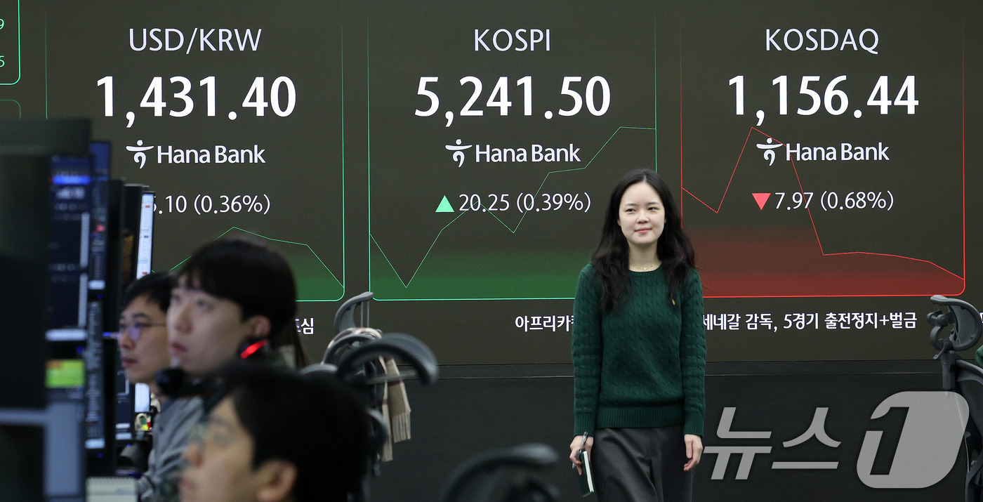 (서울=뉴스1) 박지혜 기자 = 30일 오전 서울 중구 하나은행 본점 딜링룸 전광판에 개장 시황이 나타나고 있다. 2026.1.30/뉴스1