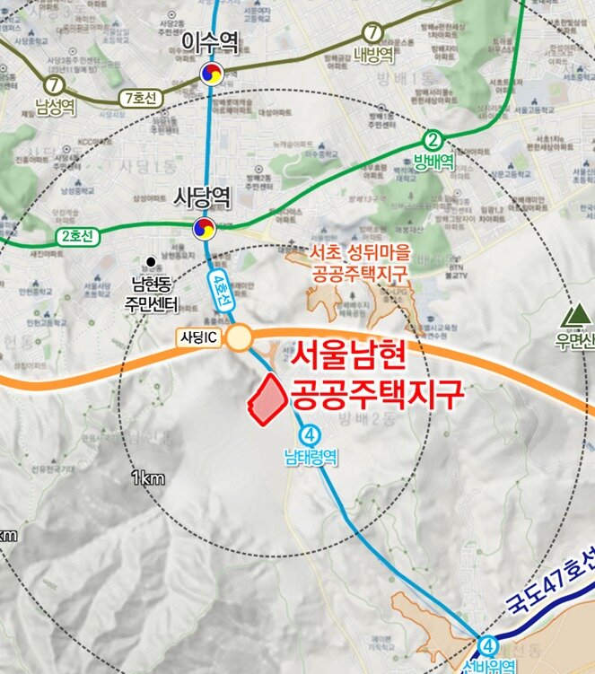 본문 이미지 - 서울 남현지구 위치도.(국토교통부 제공)뉴스1ⓒ news1