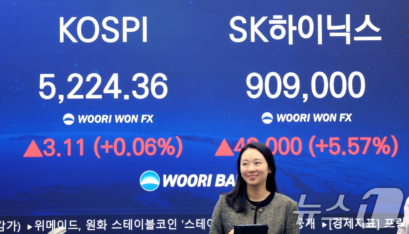 본문 이미지 - 30일 서울 중구 우리은행 본점 딜링룸 전광판에 코스피와 SK하이닉스 종가가 표시되고 있다. 2026.1.30/뉴스1 ⓒ News1 이호윤 기자