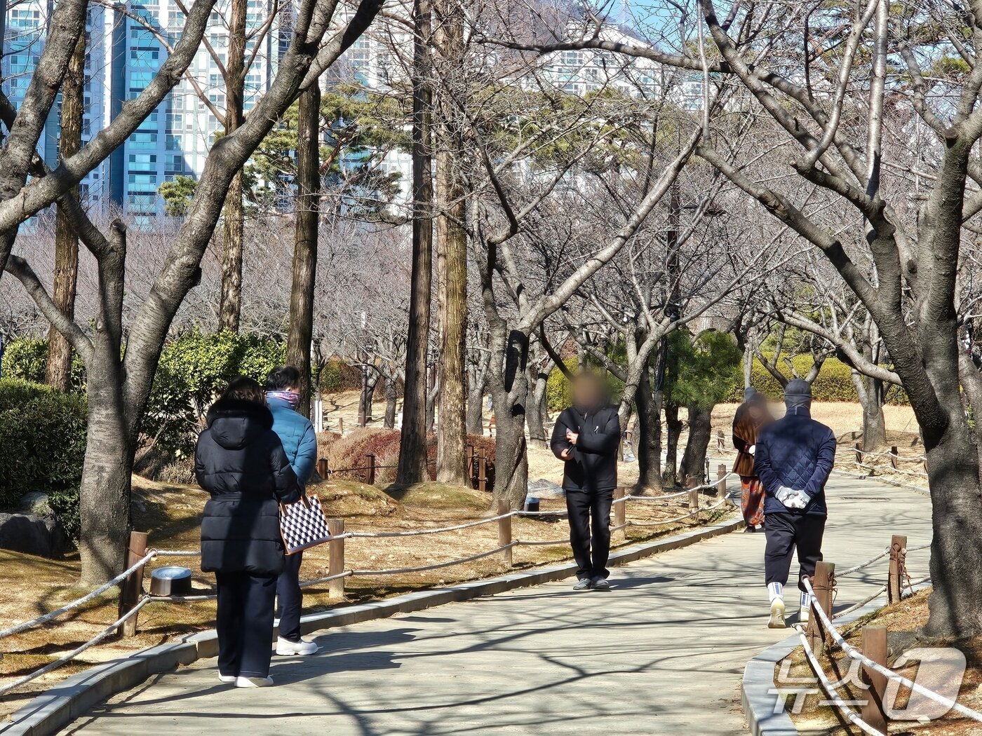 본문 이미지 - 한파가 한풀 꺾인 31일 오후 김해 연지공원을 찾은 시민들이 산책로를 걷고 있다. 2026.1.31 ⓒ 뉴스1 박민석 기자