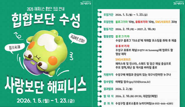 대구 수성구, 소통 활성화위해 '해피니스 홍보단' 모집