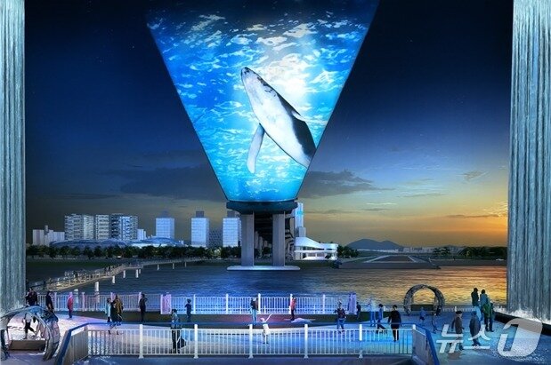 본문 이미지 - 제3연륙교 하부 친수공간에 빛과 영상으로 연출하는 미디어 파사드가 펼쳐지고 있다. (인천시 제공.재판매 및 DB금지)