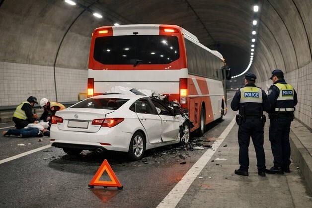 고장나 멈춘 버스에 쾅, 승용차 운전자 사망…하차 승객은 트럭 치여 중상