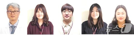 본문 이미지 - (왼쪽부터) 고려대학교 구로병원 종양내과 서재홍 교수, 고려대학교 의과대학 암연구소 김지영·김윤재·정은선 교수, 고려대학교 의과대학 고동미 석·박사통합과정생.(고려대학교 구로병원 제공)