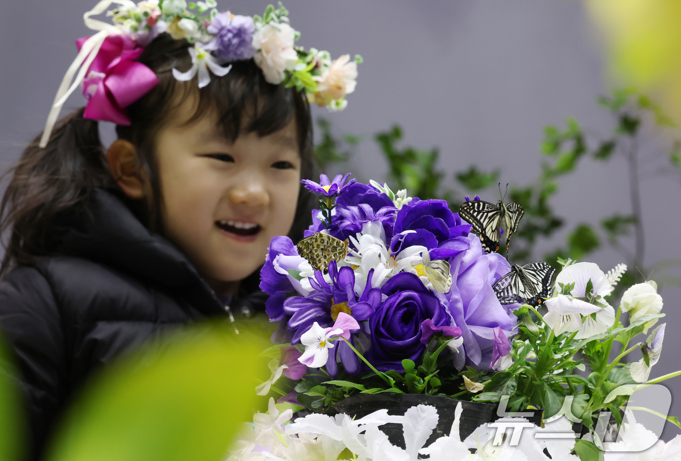 (용인=뉴스1) 김영운 기자 = 절기상 소한(小寒)인 5일 경기 용인시 처인구 에버랜드 '나비의 꿈꾸는 정원'을 방문한 아이들이 나비를 보고 있다. 2026.1.5/뉴스1