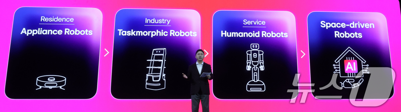 (라스베이거스(미국)=뉴스1) 황기선 기자 = 류재철 LG전자 대표(사장)이 5일(현지시간) 미국 네바다주 라스베이거스 만달레이베이 호텔에서 열린 CES 2026 'LG전자 미디어 …