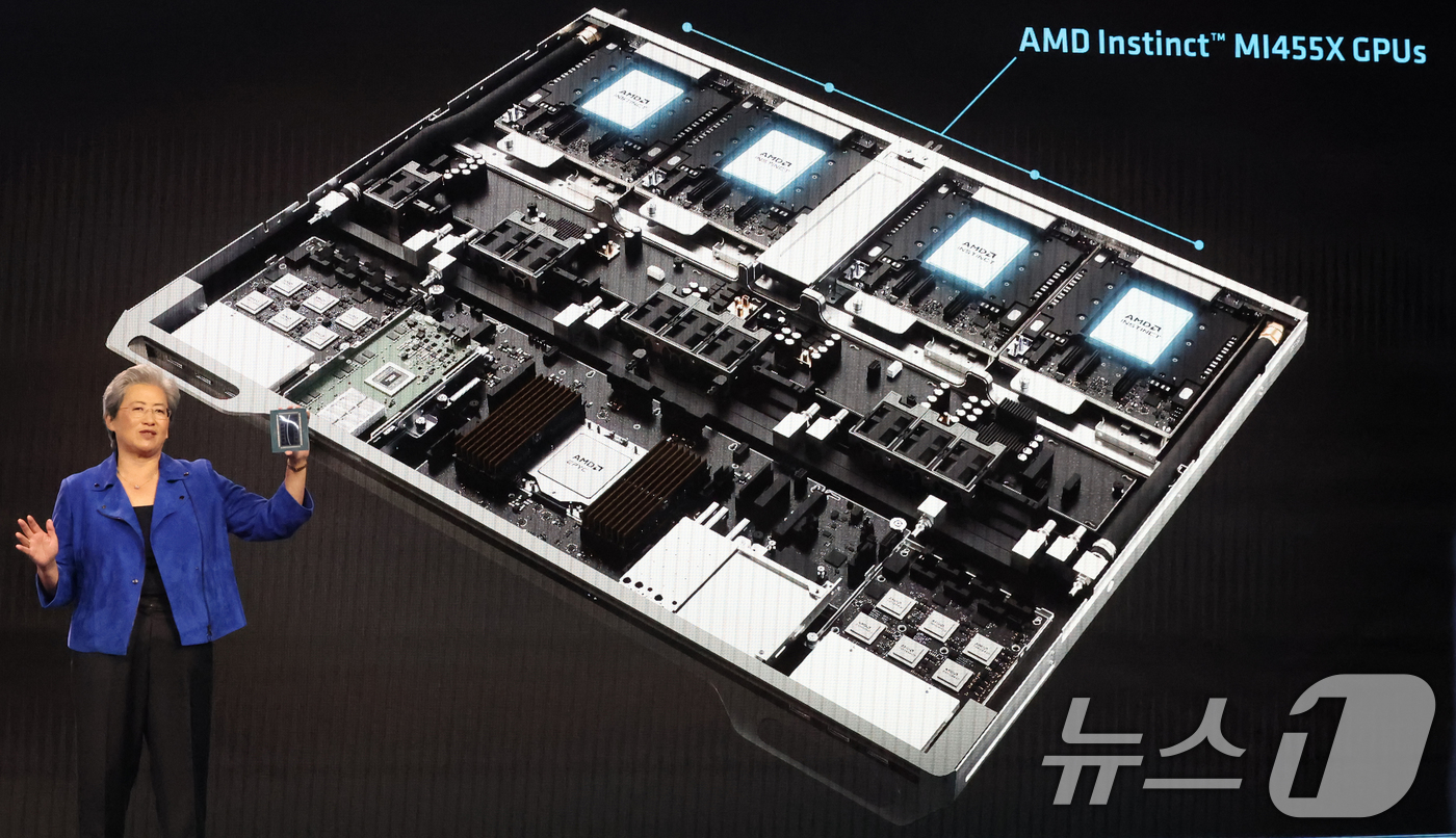 (라스베이거스=뉴스1) 황기선 기자 = 리사 수 AMD 최고경영자(CEO)가 5일(현지시간) 미국 네바다주 라스베이거스 베네치안 호텔에서 'CES 2026 개막 기조연설' 중 신제 …